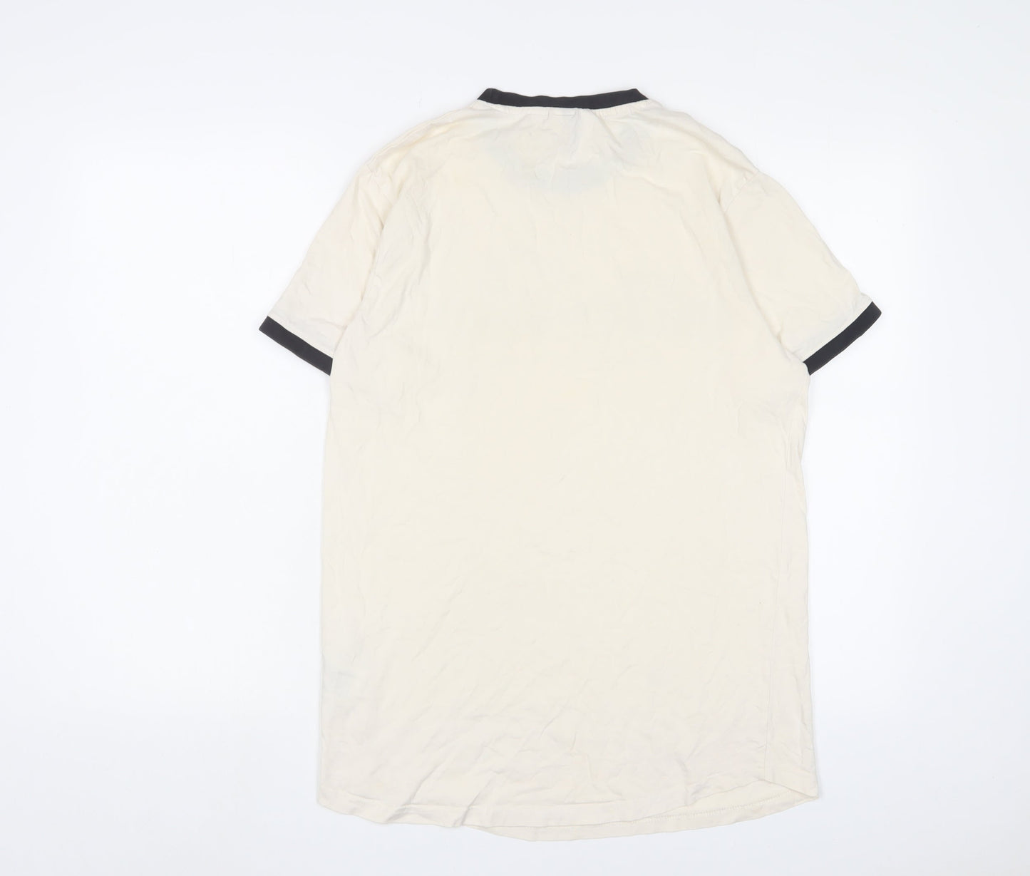 ellesse Mens Beige Cotton T-Shirt Size S Crew Neck - Logo