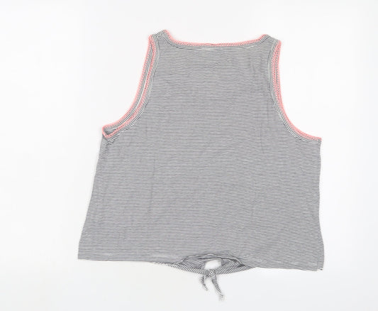 NEXT Girls Black Striped Cotton Basic T-Shirt Size 16 Years Scoop Neck Pullover - Tie Front