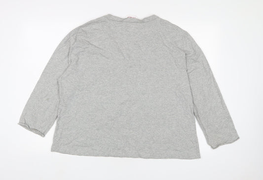 Andre de Brett Womens Grey Floral Cotton Basic T-Shirt Size 22 V-Neck