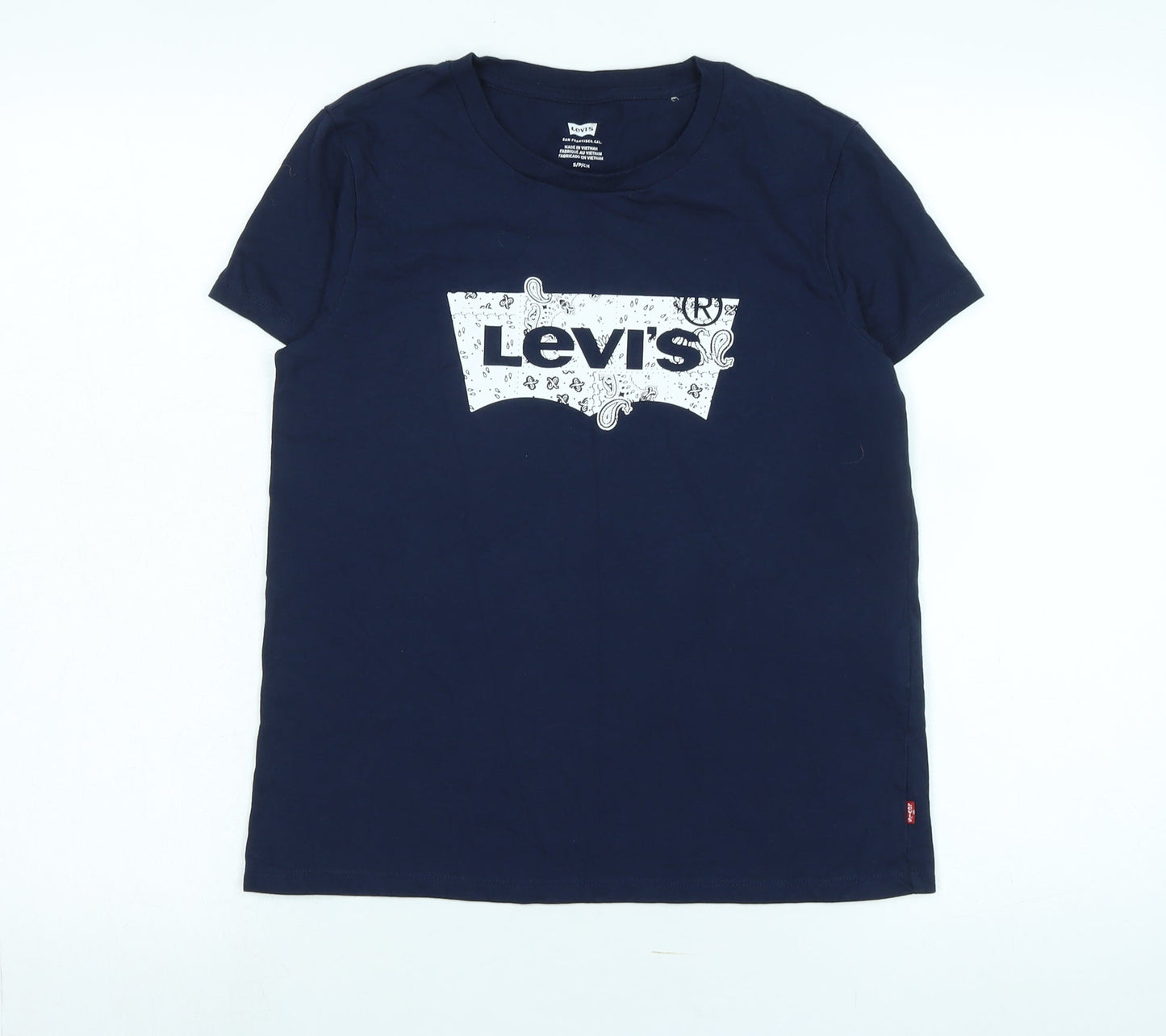 Levis Mens Blue Cotton Blend T-Shirt Size S Crew Neck - Logo - LEVI'S