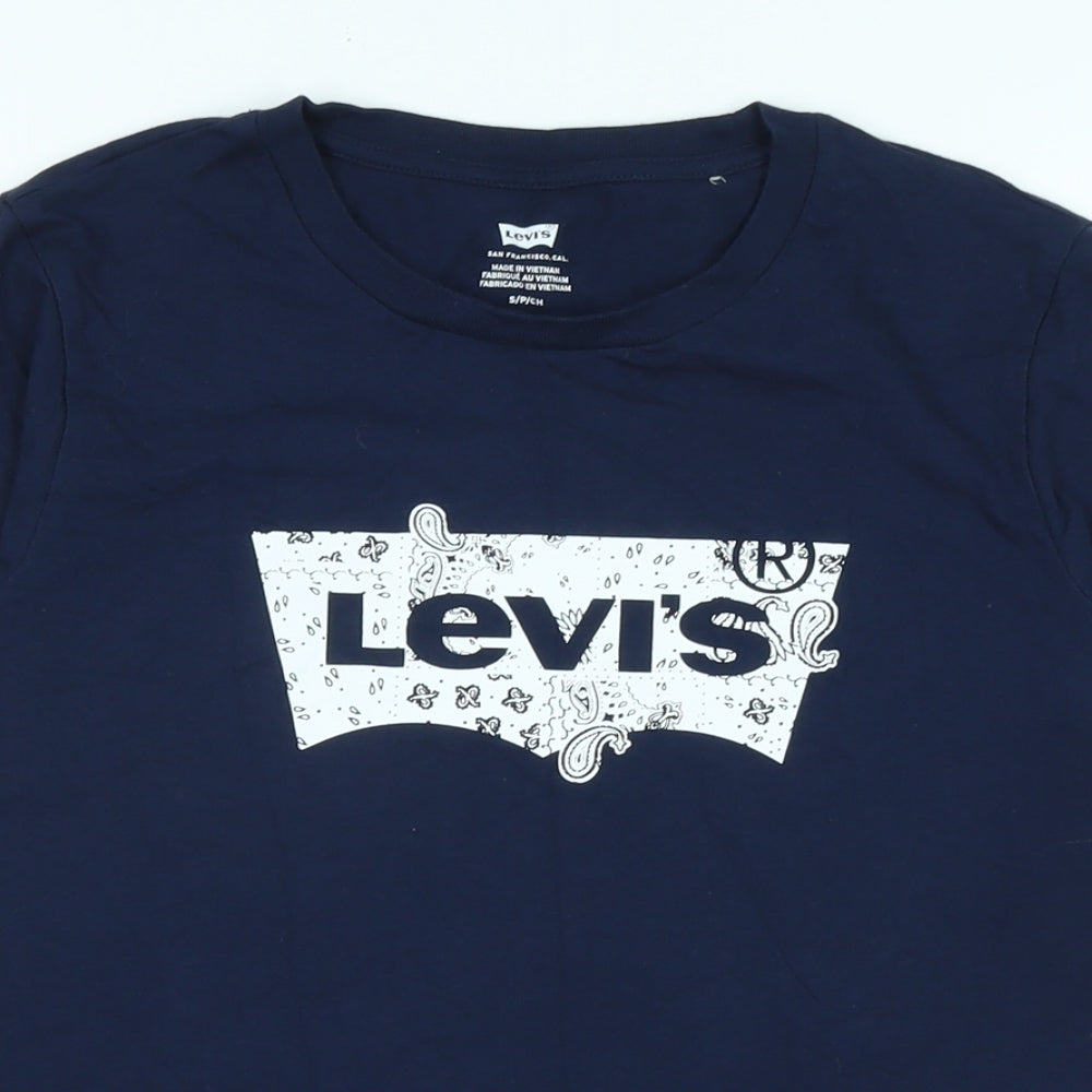 Levis Mens Blue Cotton Blend T-Shirt Size S Crew Neck - Logo - LEVI'S