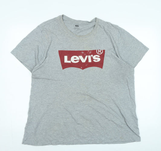Levis Mens Grey Cotton T-Shirt Size 2XL Crew Neck - Logo