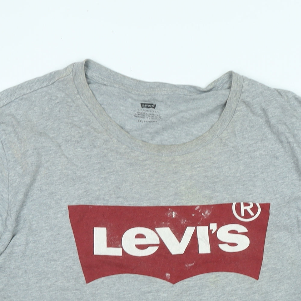 Levis Mens Grey Cotton T-Shirt Size 2XL Crew Neck - Logo