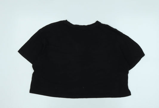 Disney Womens Black Cotton Basic T-Shirt Size S Crew Neck - Logo - Disney