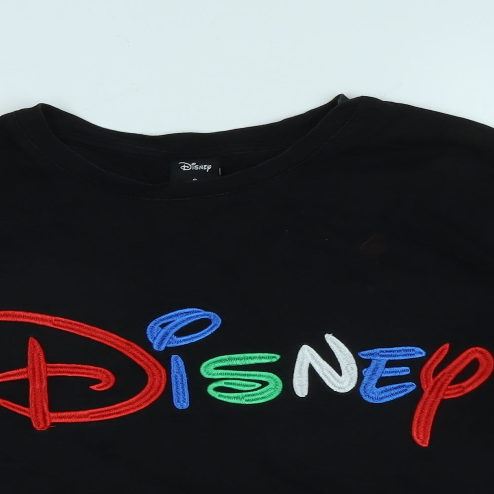 Disney Womens Black Cotton Basic T-Shirt Size S Crew Neck - Logo - Disney