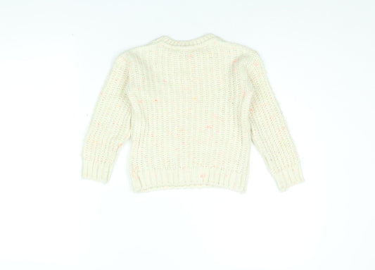 Marks and Spencer Girls Ivory Round Neck Polyester Pullover Jumper Size 5-6 Years Pullover