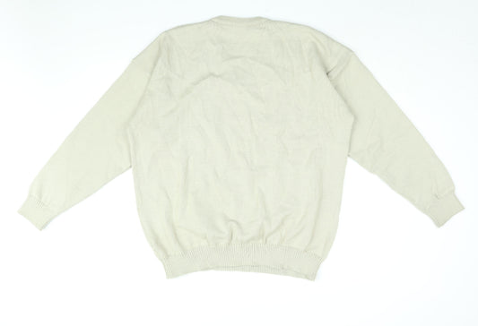 Roberto Mens Beige V-Neck Acrylic Pullover Jumper Size XL Long Sleeve
