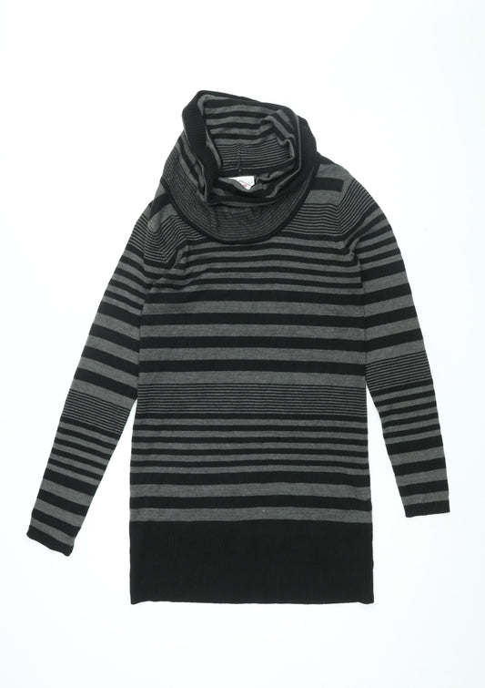 Lee Cooper Womens Black Striped Acrylic Shift Size 10 Roll Neck Pullover