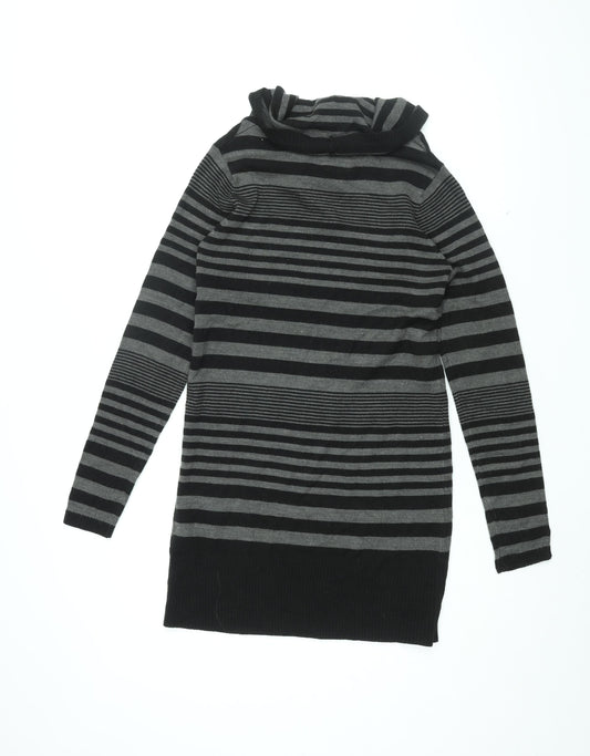Lee Cooper Womens Black Striped Acrylic Shift Size 10 Roll Neck Pullover