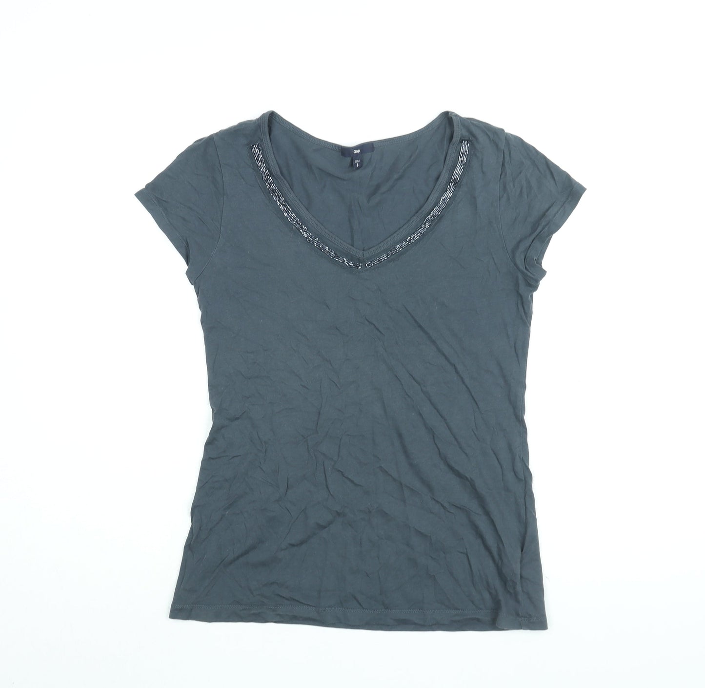 Gap Womens Grey Cotton Basic T-Shirt Size S V-Neck