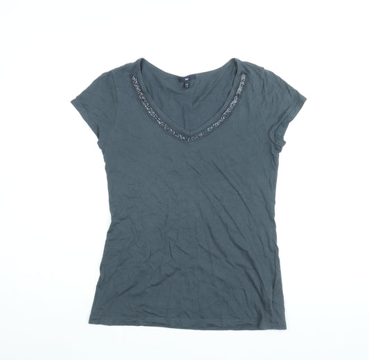 Gap Womens Grey Cotton Basic T-Shirt Size S V-Neck