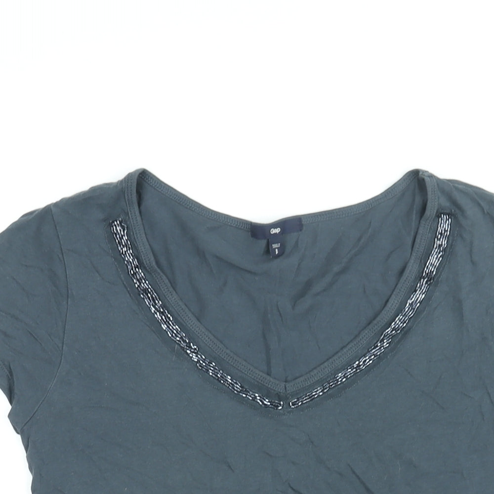 Gap Womens Grey Cotton Basic T-Shirt Size S V-Neck