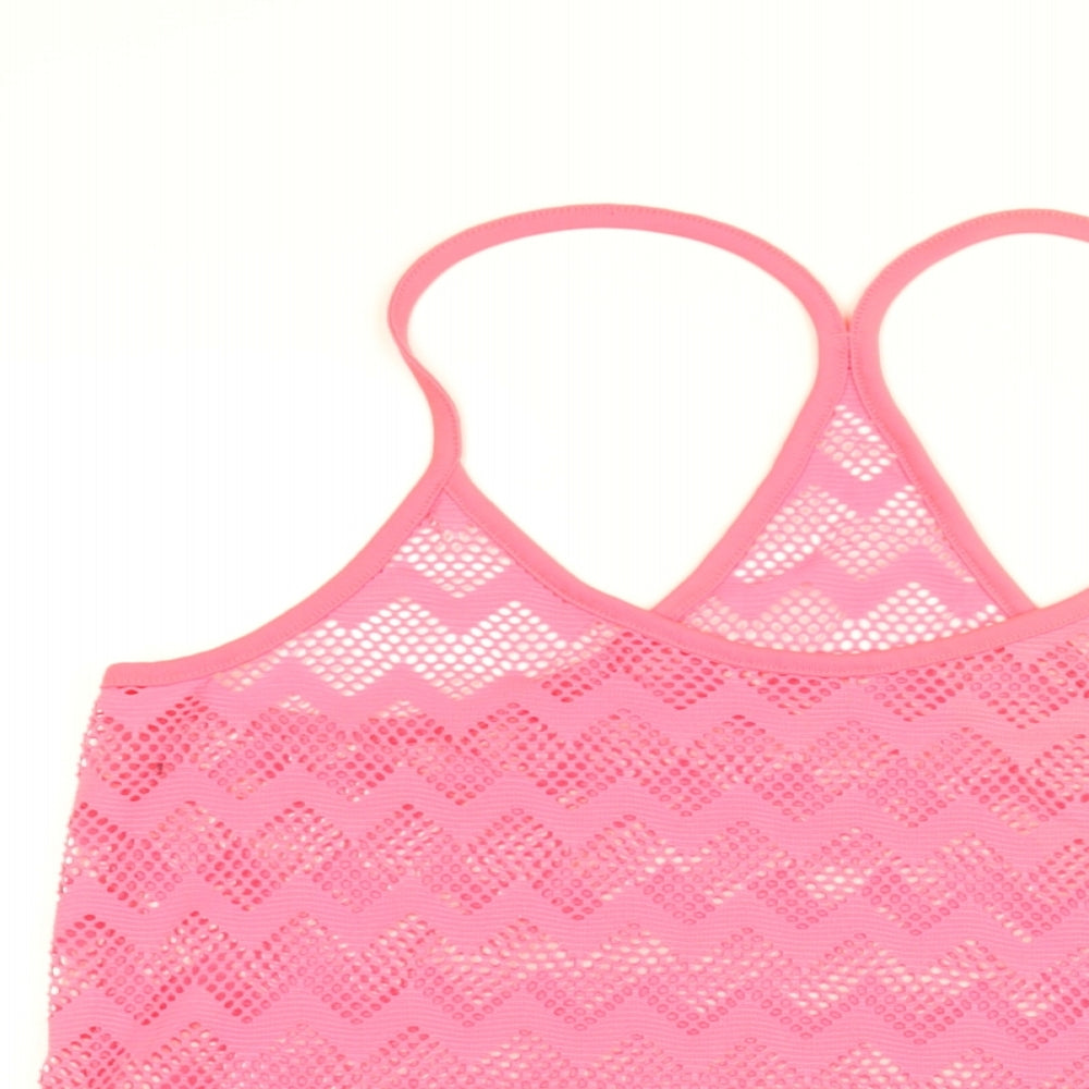 PINK Womens Pink Polyamide Basic T-Shirt Size XS Round Neck