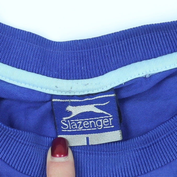 Close-up detail of Slazenger Blue Crew Neck T-Shirt, size L