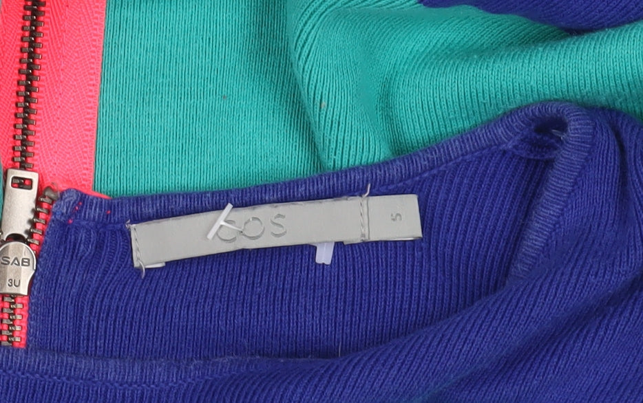 Brand and care label for COS Multicoloured Striped Shift Dress, size S