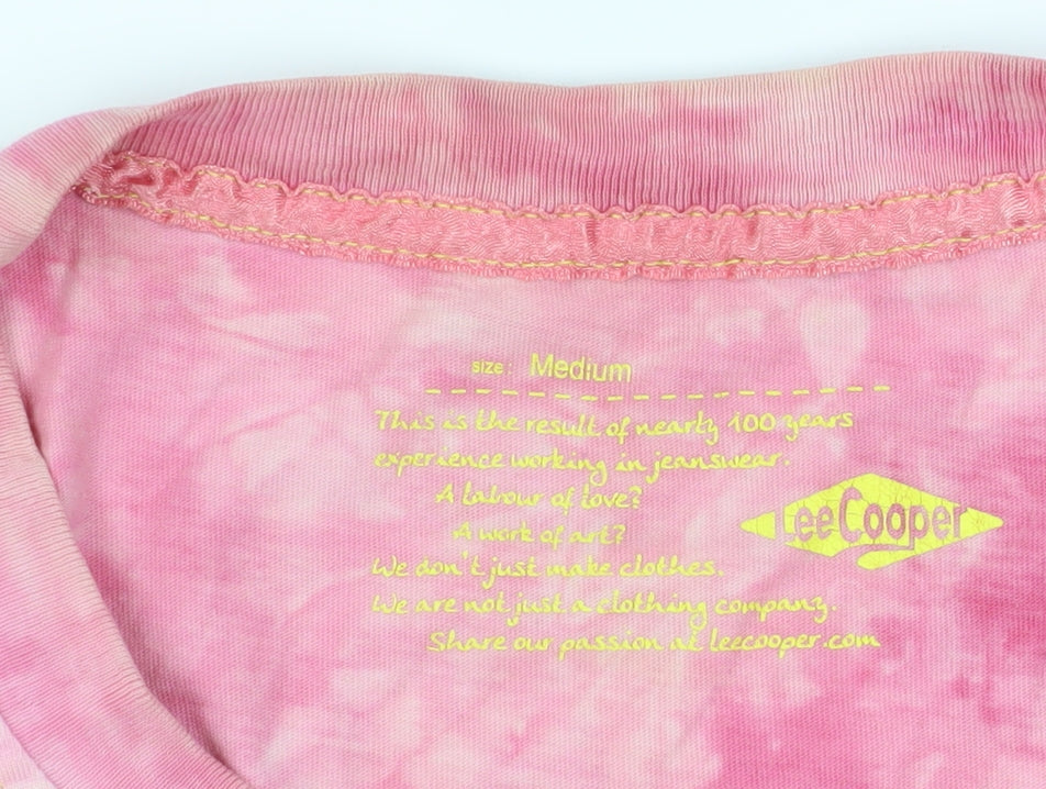 Close-up detail of Lee Cooper Pink Tie-Dye T-Shirt, Medium, Casual Style