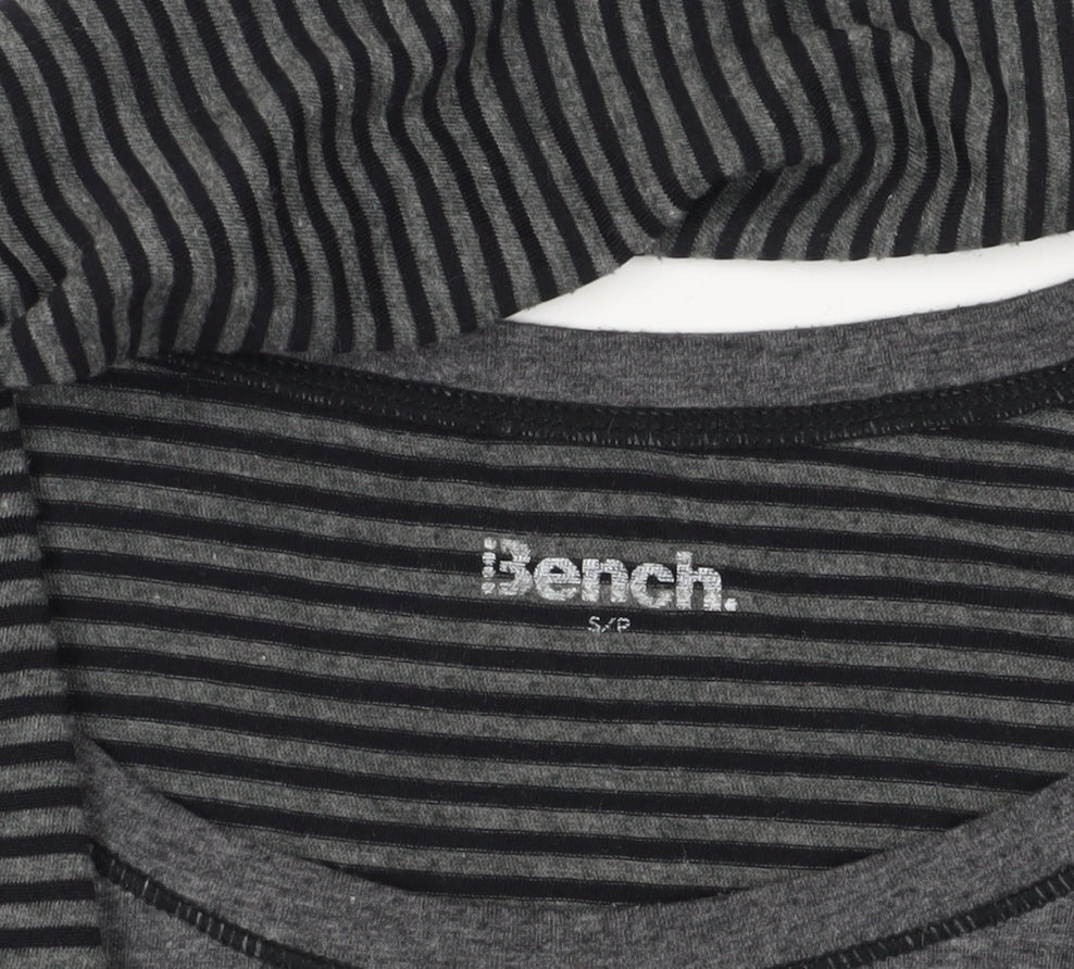 Close-up detail of Bench Grey Striped Crew Neck T-Shirt, size S