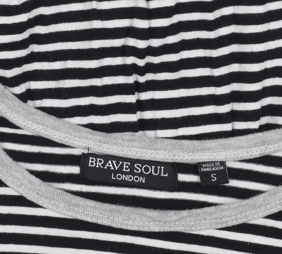 Brand and care label for Brave Soul Striped Black T-Shirt Dress S