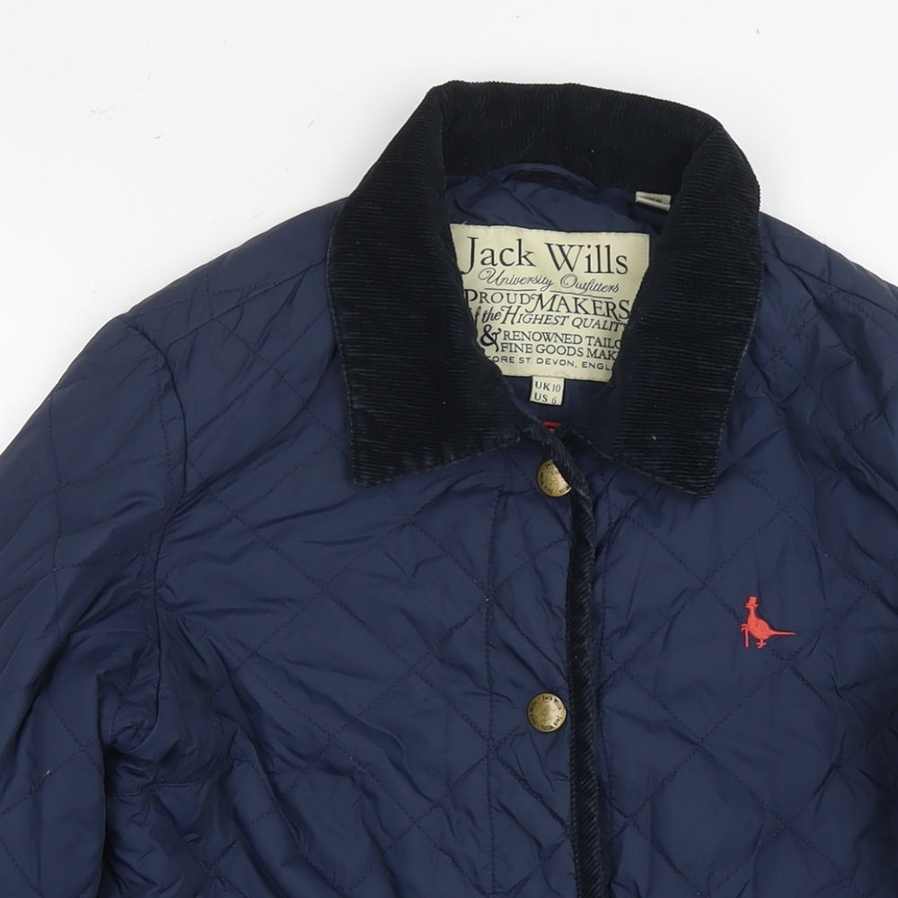 Jack Wills Womens Blue Quilted Jacket Size 10 Snap