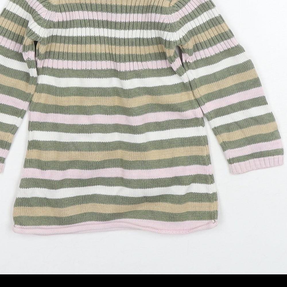 Brand and care label for Topolino girls’ multicoloured striped cotton tunic jumper, size 18-24, months pullover