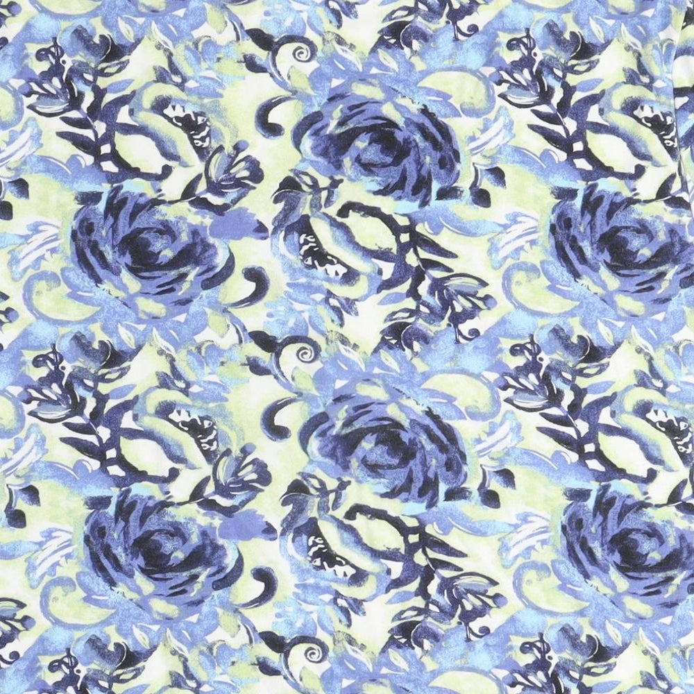 Karen Scott Womens Blue Floral Cotton Basic T-Shirt Size L V-Neck
