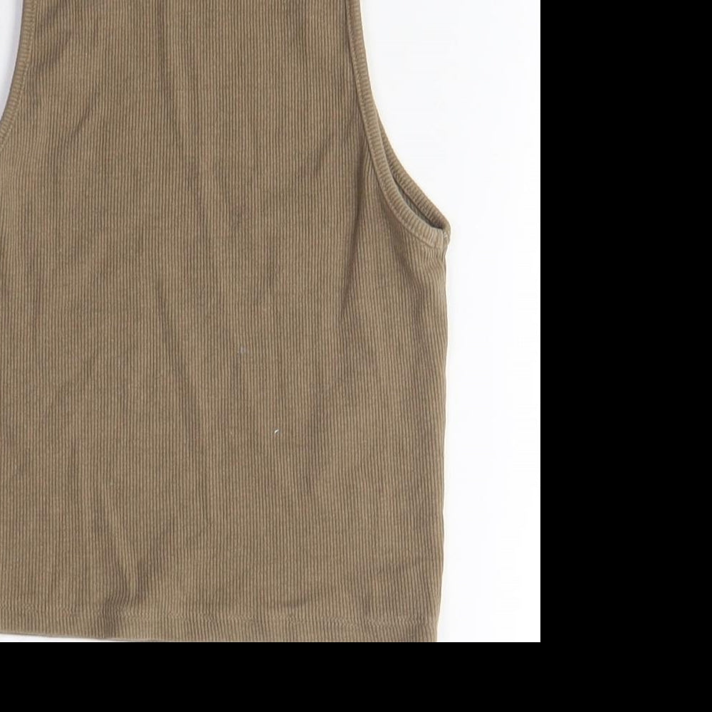 Pull&Bear Womens Brown Cotton Cropped Tank Size M Crew Neck