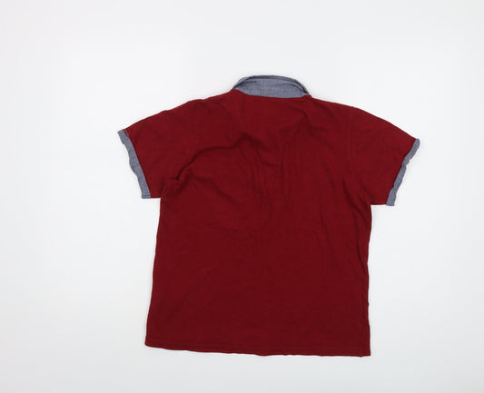 Lee Cooper Boys Red Cotton Basic Polo Size 11-12 Years Collared Button