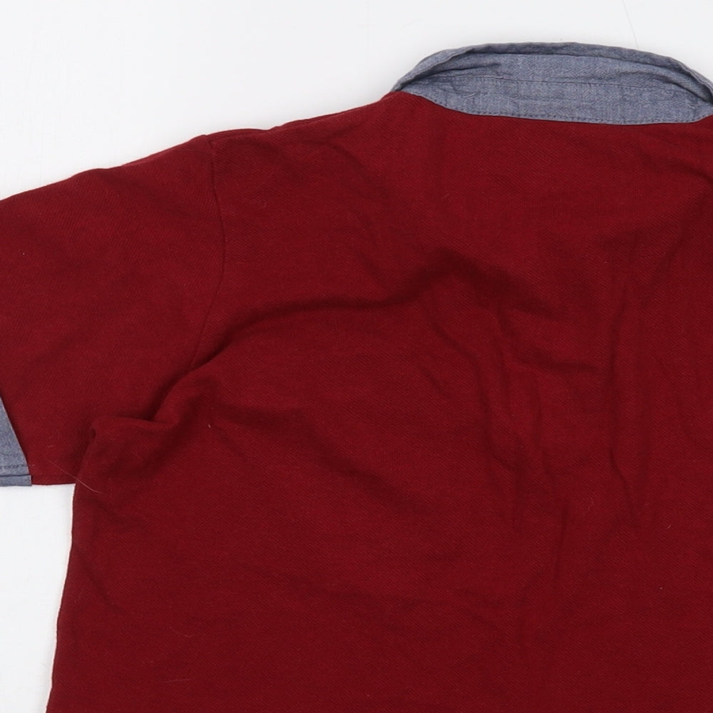 Brand and care label for Lee Cooper boys’ red cotton basic polo, size 11-12, years collared button