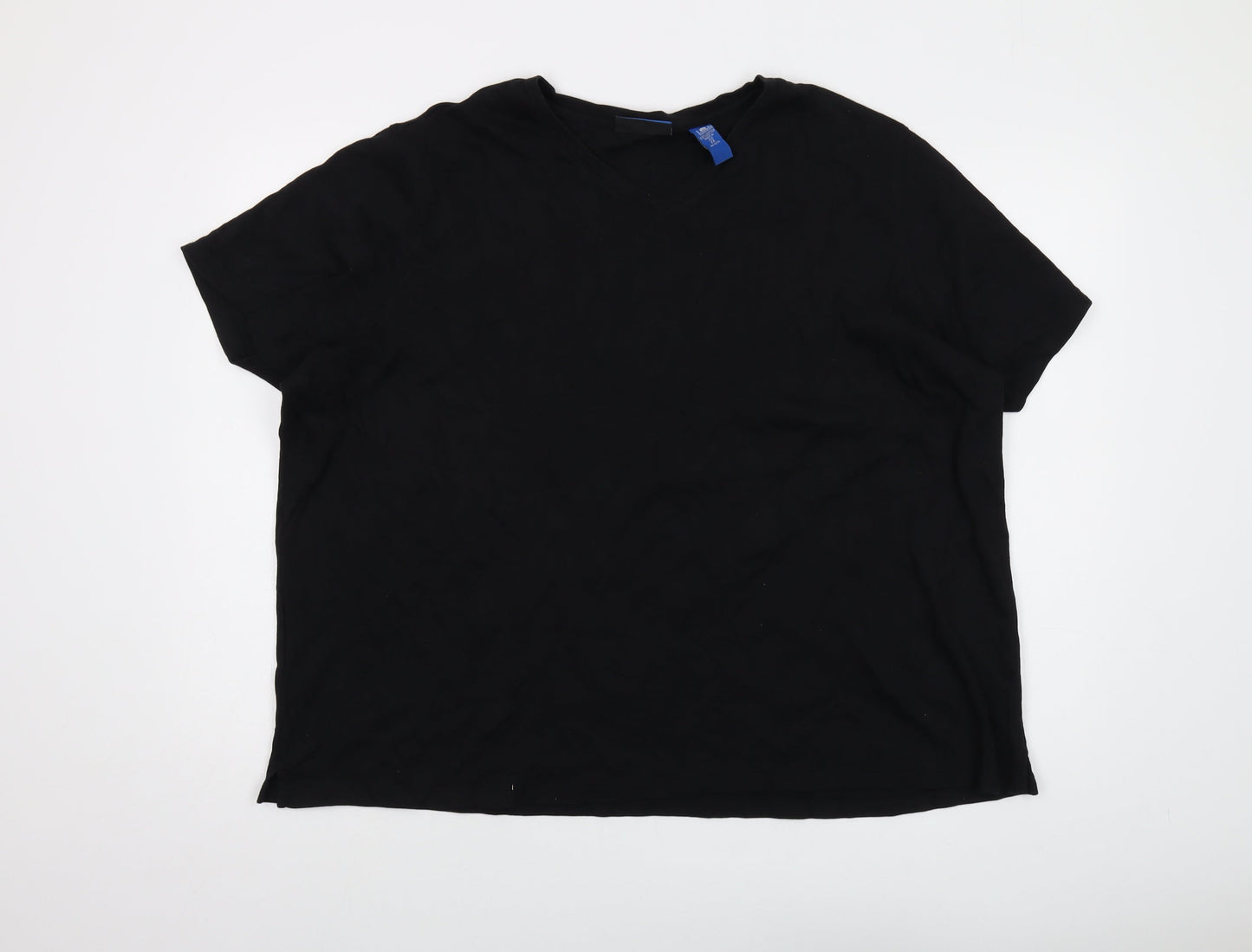 Karen Scott Womens Black Cotton Basic T-Shirt Size 2XL V-Neck