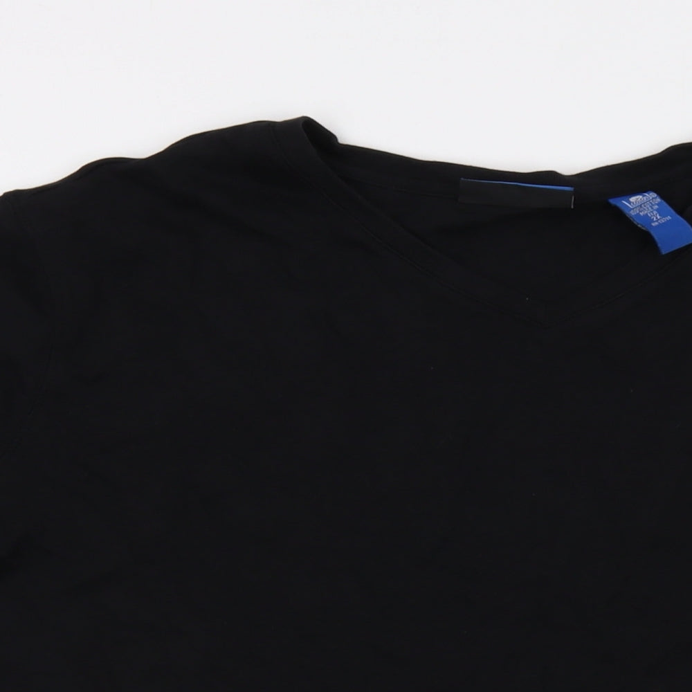Karen Scott Womens Black Cotton Basic T-Shirt Size 2XL V-Neck