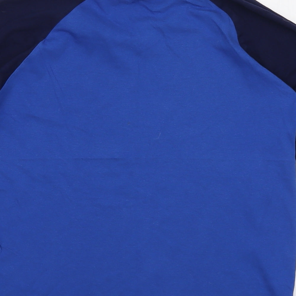 Brand and care label for Lee Cooper boys’ blue cotton basic t-shirt, size 13, years crew neck pullover