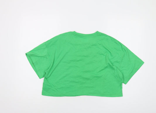 Disney Womens Green Cotton Cropped T-Shirt Size 12 Crew Neck - Mickey and Friends