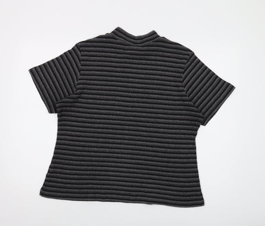 Ann Harvey Womens Grey Mock Neck Striped Polyester Pullover Jumper Size 18