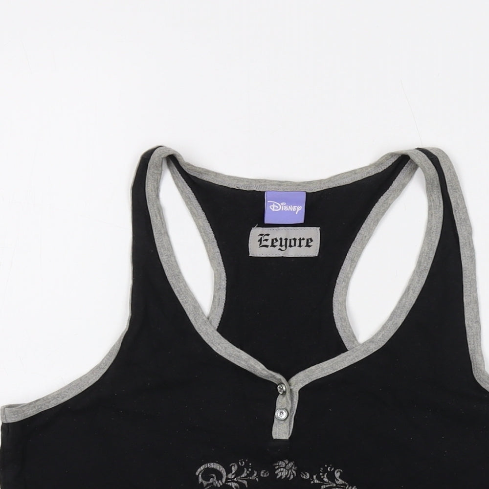 Disney Womens Black Cotton Basic Tank Size 10 Round Neck