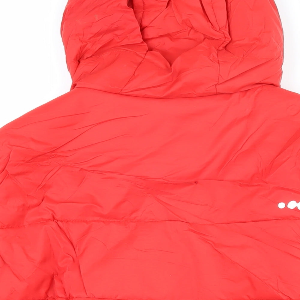 Brand and care label for Decathlon boys’ red jacket coat, size 12, years zip