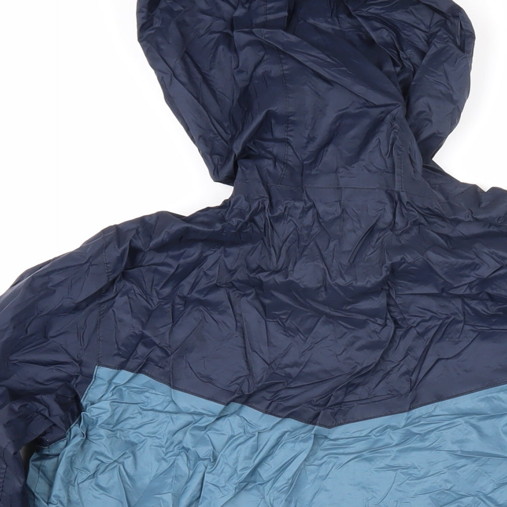 Brand and care label for Freedom Trail boys’ blue colourblock rain coat coat, size 11-12, years zip