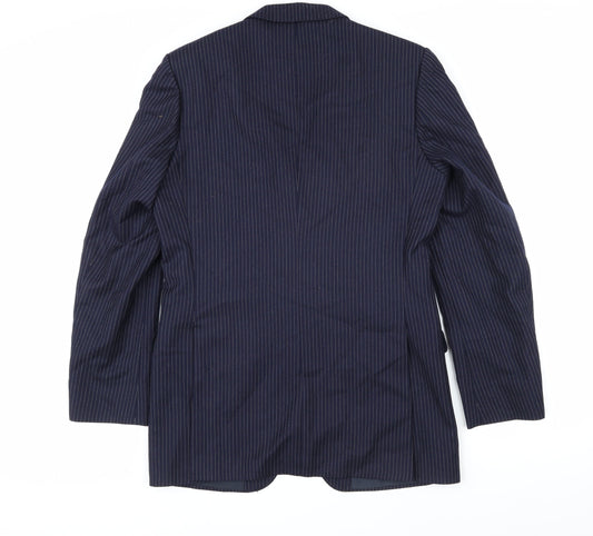 THE LABEL Mens Blue Striped Wool Jacket Blazer Size 40 Regular
