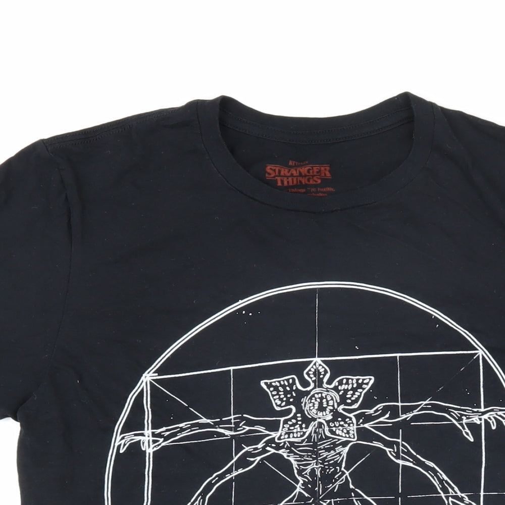 Stranger Things Womens Black Cotton Basic T-Shirt Size S Round Neck - Demogorgon