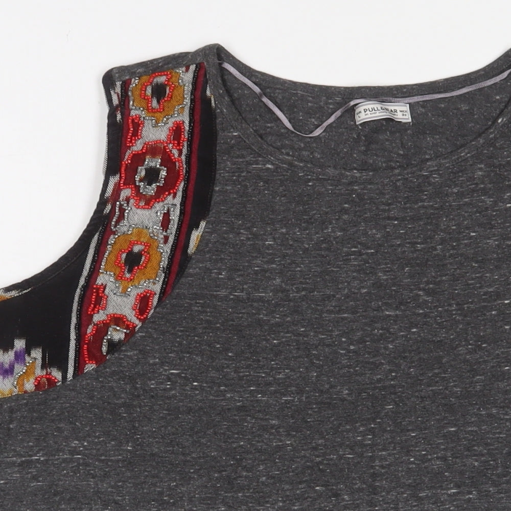 Pull&Bear Womens Grey Fair Isle Cotton Basic Tank Size L Scoop Neck - Embroidered, Beaded