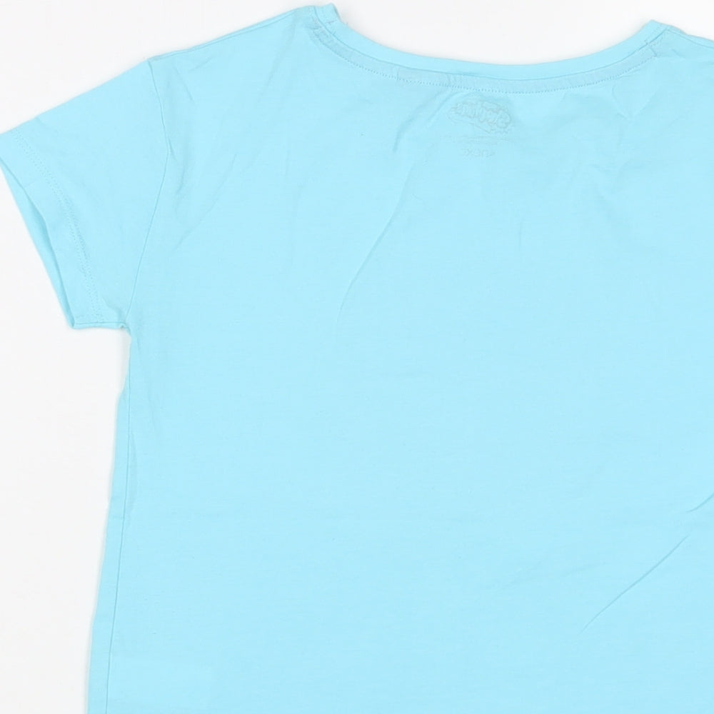 Brand and care label for Shopkins girls’ blue cotton basic t-shirt, size 9, years crew neck pullover - sequins