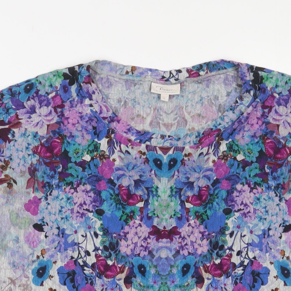 Oliver Bonas Womens Multicoloured Floral Viscose Basic T-Shirt Size L Crew Neck