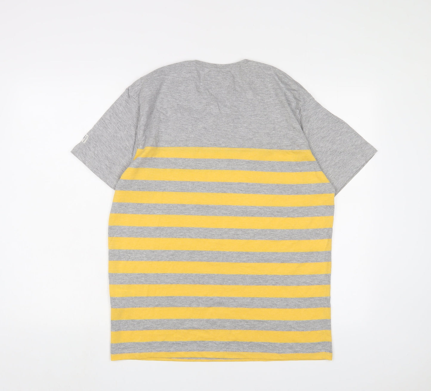 Tokyo Tigers Womens Grey Striped Cotton Basic T-Shirt Size L Crew Neck - Embroidered