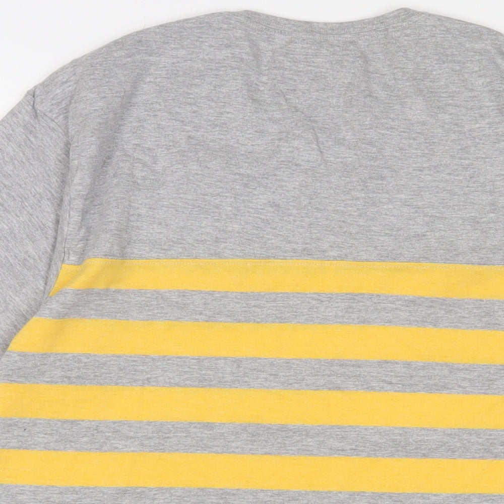 Tokyo Tigers Womens Grey Striped Cotton Basic T-Shirt Size L Crew Neck - Embroidered