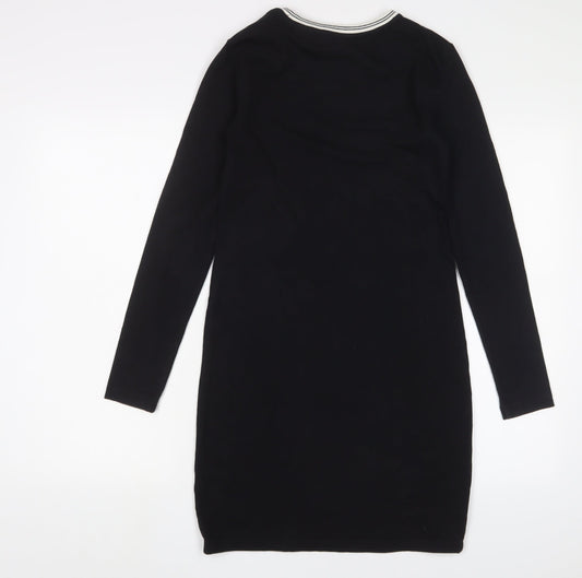 Jack Wills Womens Black Cotton A-Line Size 8 Crew Neck Pullover - Logo, Embroidered