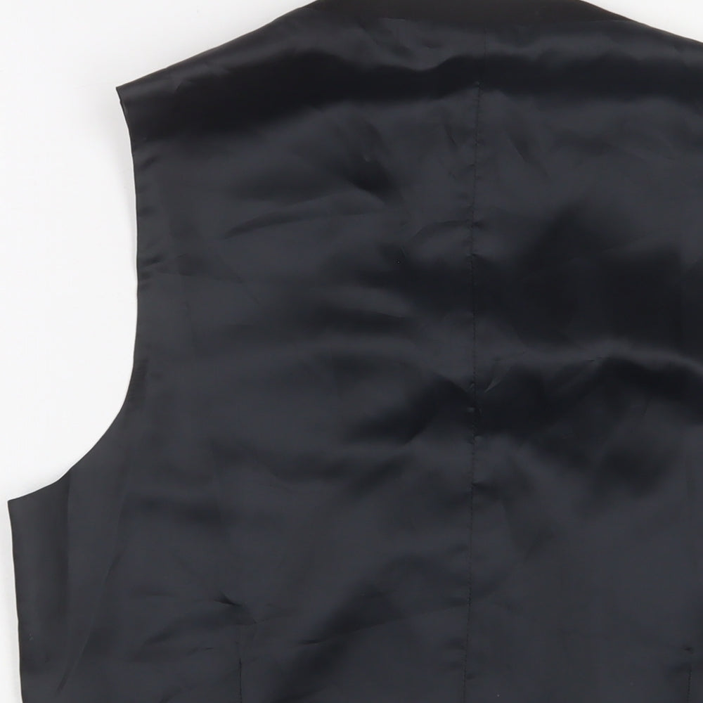 Brand and care label for French Connection men’s blue polyester jacket suit waistcoat, size 42, regular