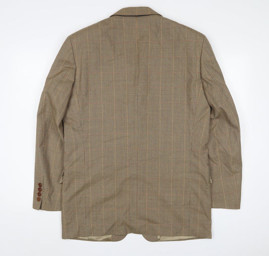 Blazer Mens Brown Plaid Polyester Jacket Suit Jacket Size 38 Regular