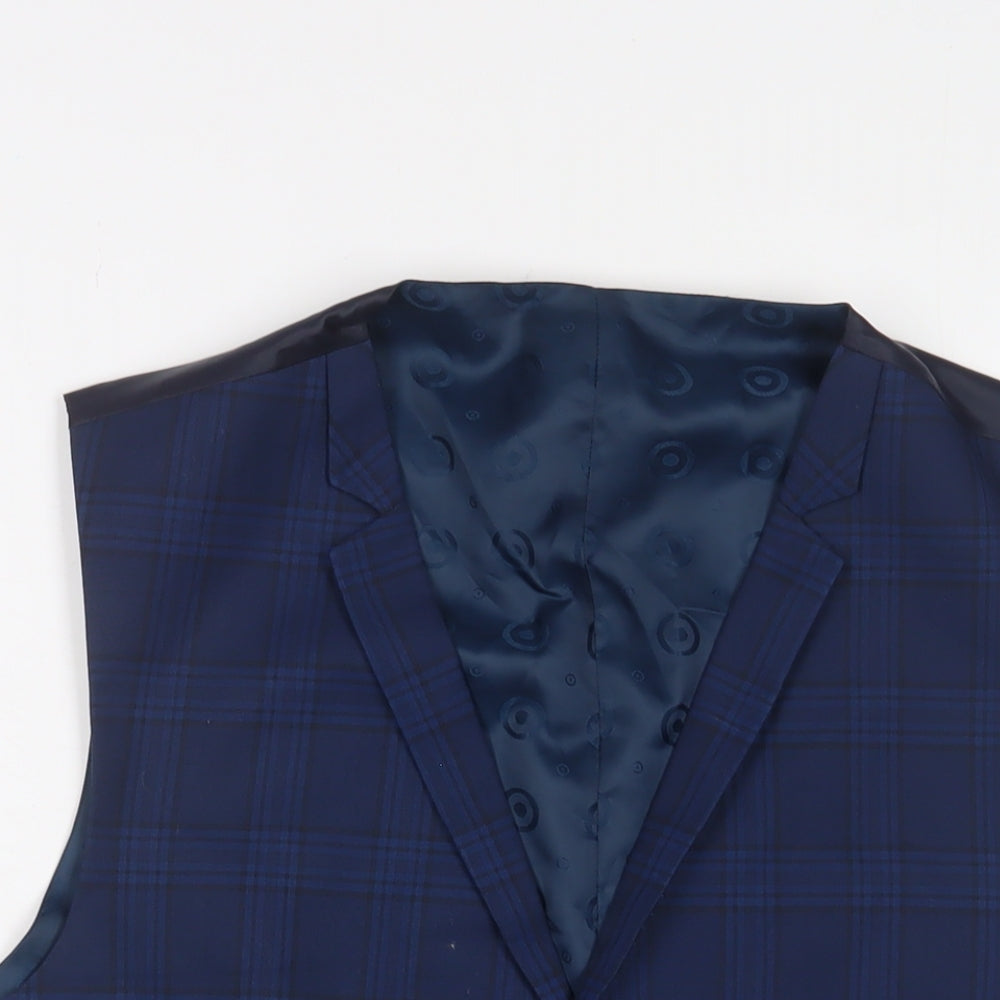 Lambretta Mens Blue Plaid Polyester Jacket Suit Waistcoat Size 44 Regular