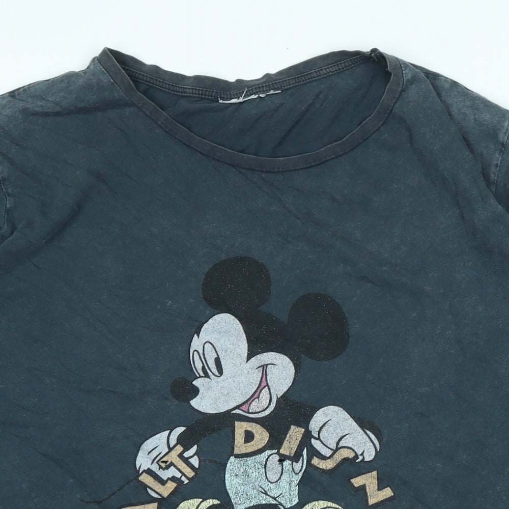Disney Womens Grey Cotton Basic T-Shirt Size 2XL Crew Neck - Logo - Walt Disney Micky