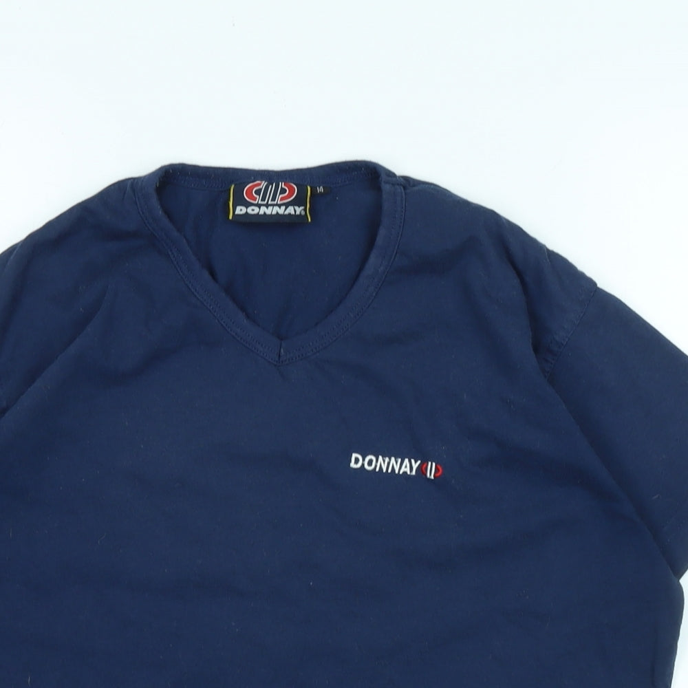 Donnay Womens Blue Cotton Basic T-Shirt Size 14 V-Neck - Logo