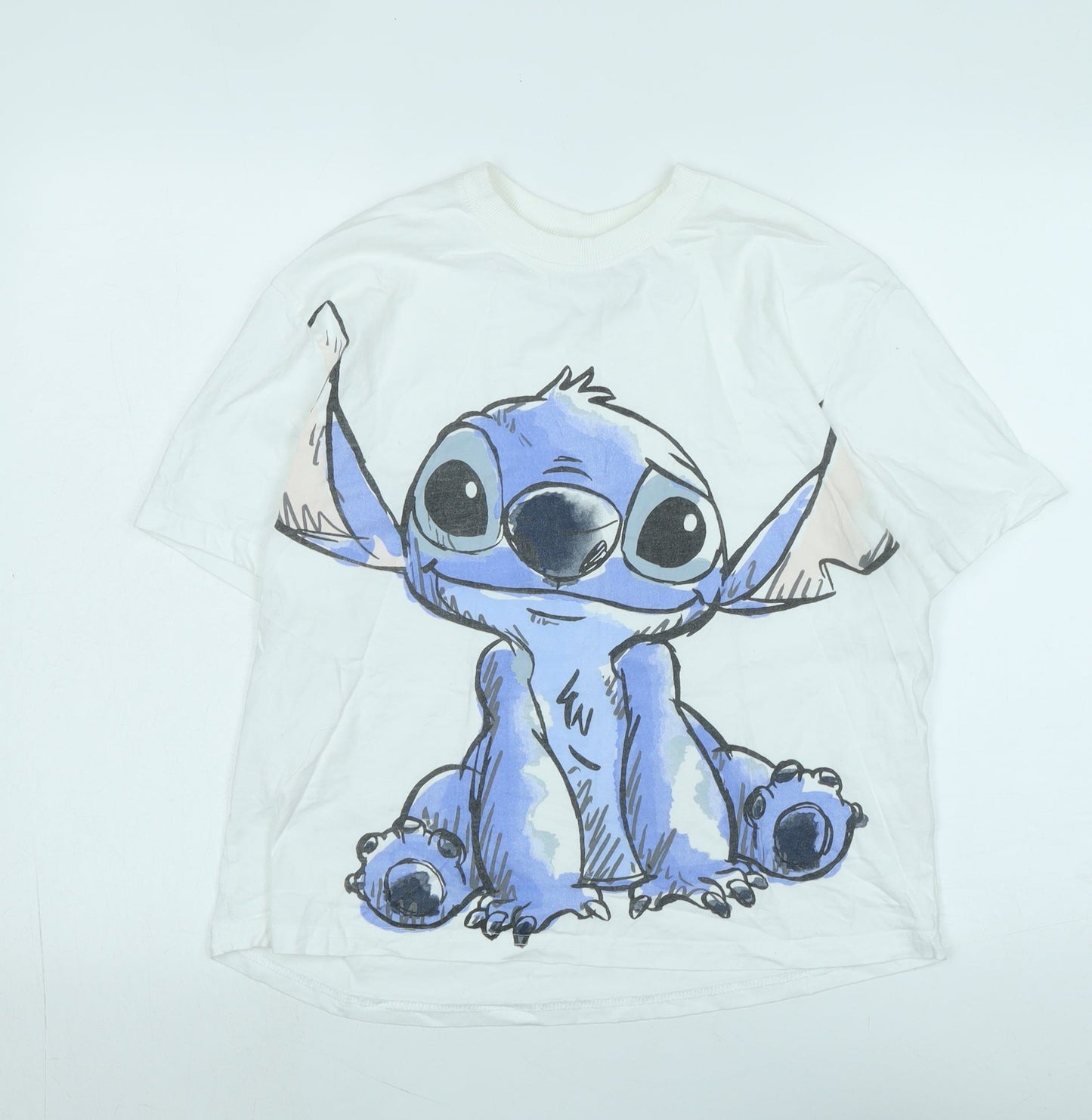 Disney Womens White Cotton Basic T-Shirt Size S Crew Neck - Logo - Disney Character.